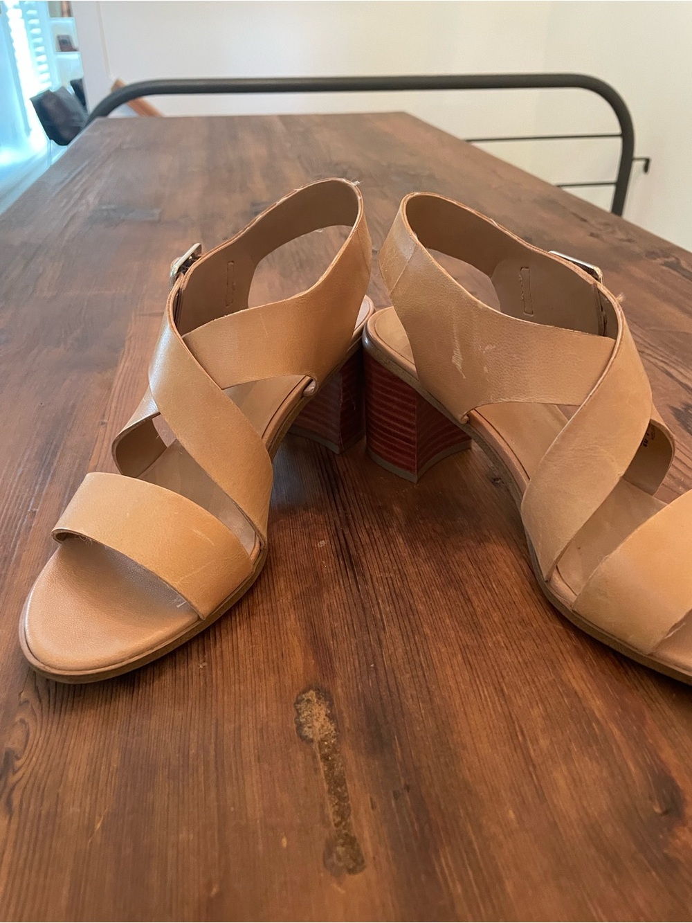 Franco Sarto Tan Crisscross Block Heel Sandals